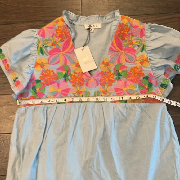 NWT THML Blue Embroidered Floral Dress Sz M - Picture 7 of 9